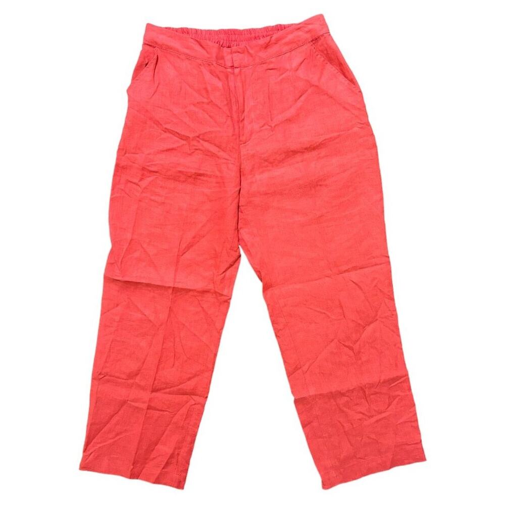 LA BLEND 100% Linen Straight Leg Lightweight Pants in Bright Coral  SZ M